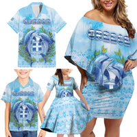 Personalized Greece Family Matching Off Shoulder Short Dress and Hawaiian Shirt Dolphins And Symbol - Wonder Print Shop