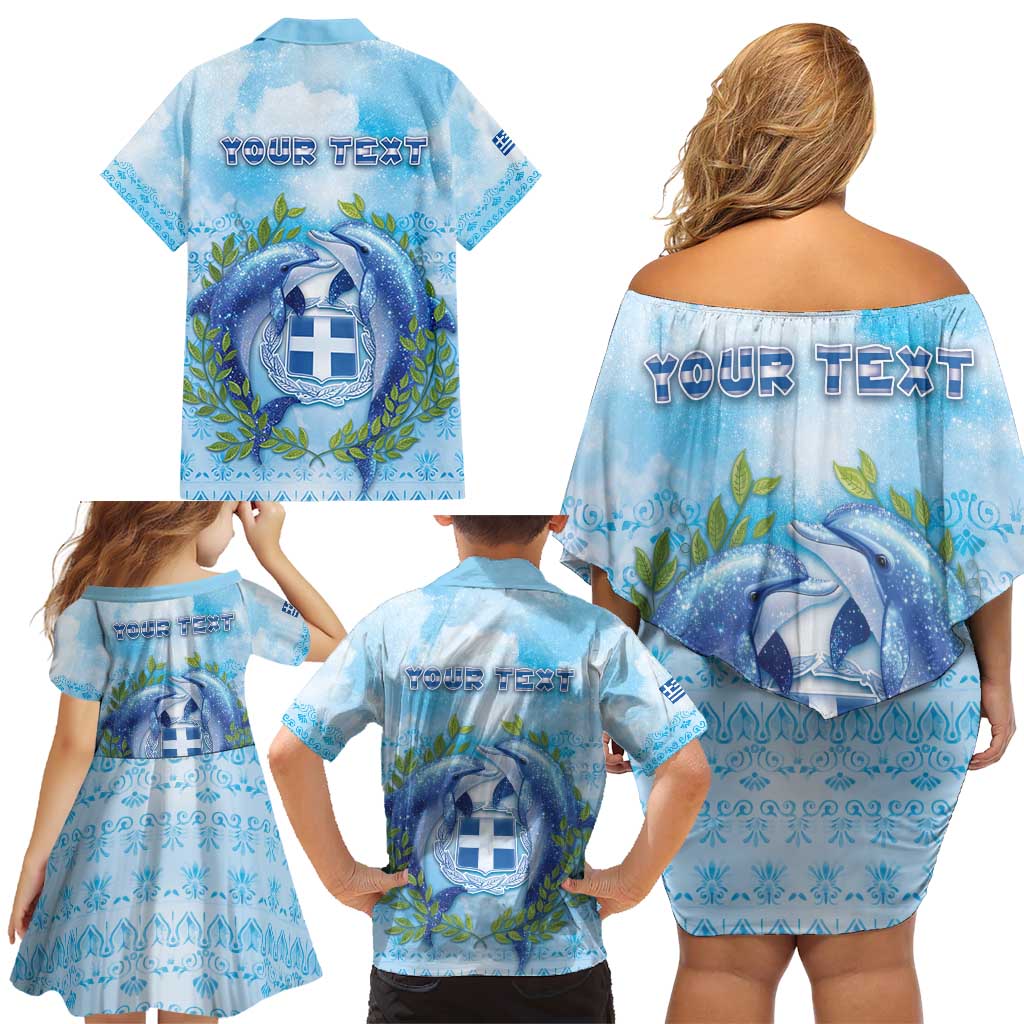 Personalized Greece Family Matching Off Shoulder Short Dress and Hawaiian Shirt Dolphins And Symbol - Wonder Print Shop