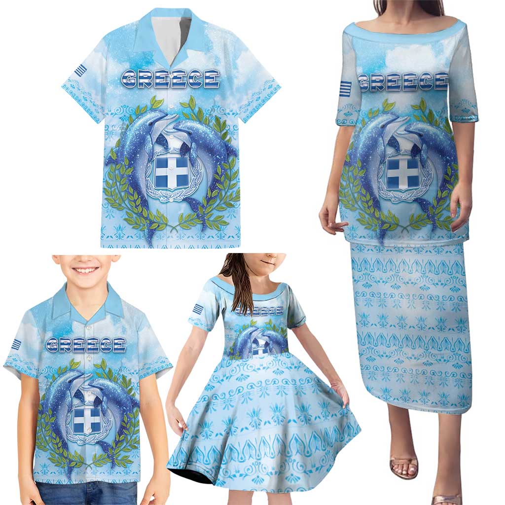 Personalized Greece Family Matching Puletasi and Hawaiian Shirt Dolphins And Symbol - Wonder Print Shop