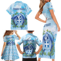 Personalized Greece Family Matching Short Sleeve Bodycon Dress and Hawaiian Shirt Dolphins And Symbol - Wonder Print Shop