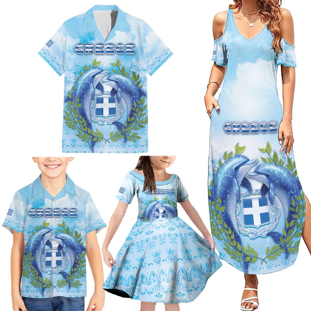 Personalized Greece Family Matching Summer Maxi Dress and Hawaiian Shirt Dolphins And Symbol - Wonder Print Shop