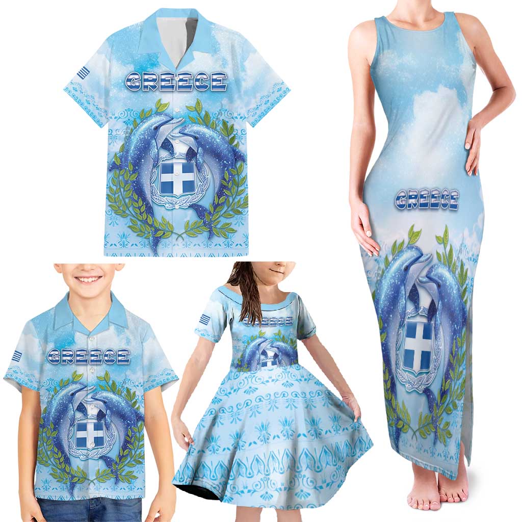 Personalized Greece Family Matching Tank Maxi Dress and Hawaiian Shirt Dolphins And Symbol - Wonder Print Shop