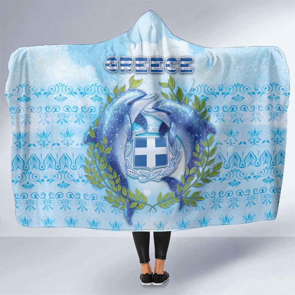 Greece Hooded Blanket Dolphins And Symbol - Wonder Print Shop