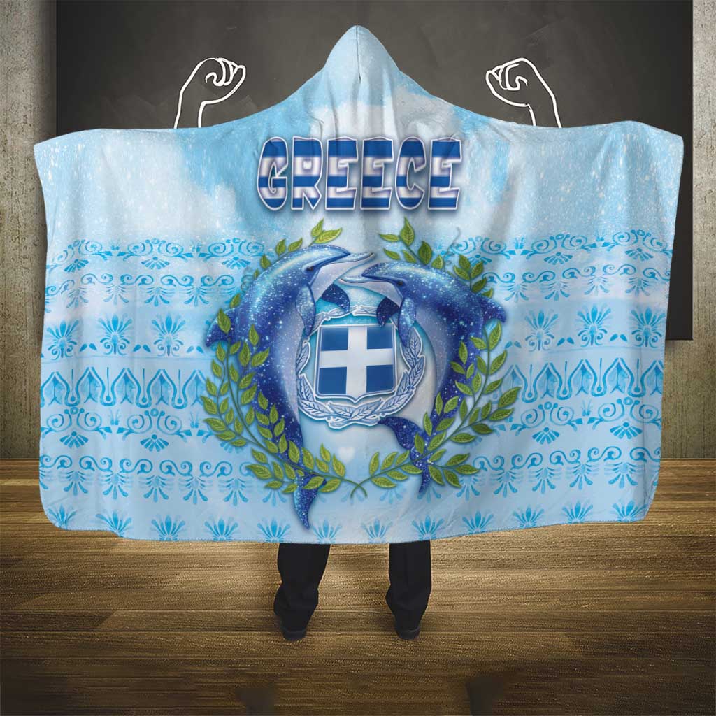 Greece Hooded Blanket Dolphins And Symbol - Wonder Print Shop