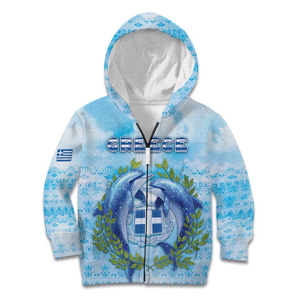 Personalized Greece Kid Hoodie Dolphins And Symbol - Wonder Print Shop