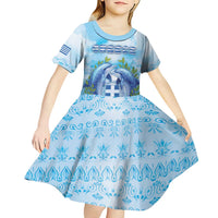 Personalized Greece Kid Short Sleeve Dress Dolphins And Symbol - Wonder Print Shop