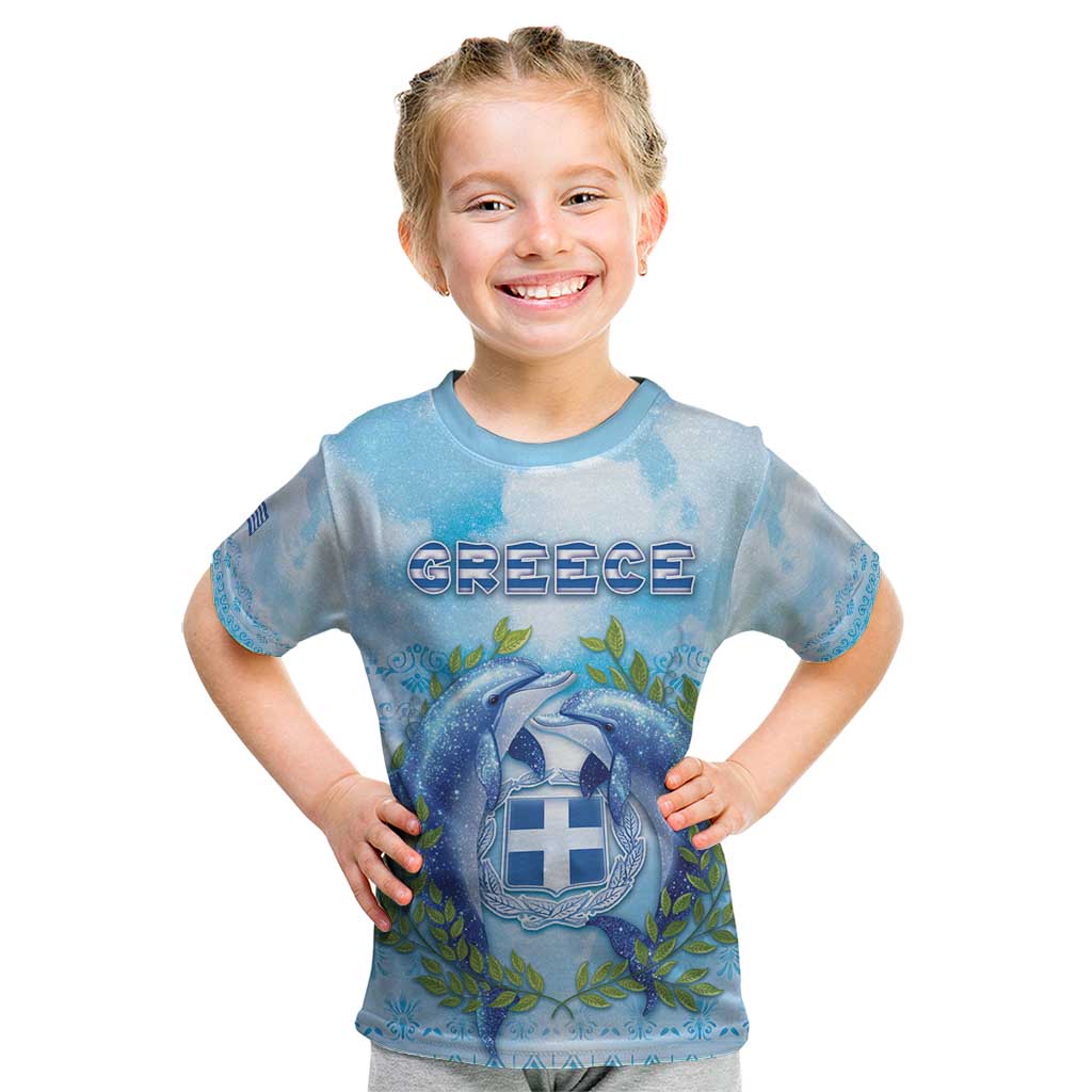 Personalized Greece Kid T Shirt Dolphins And Symbol - Wonder Print Shop