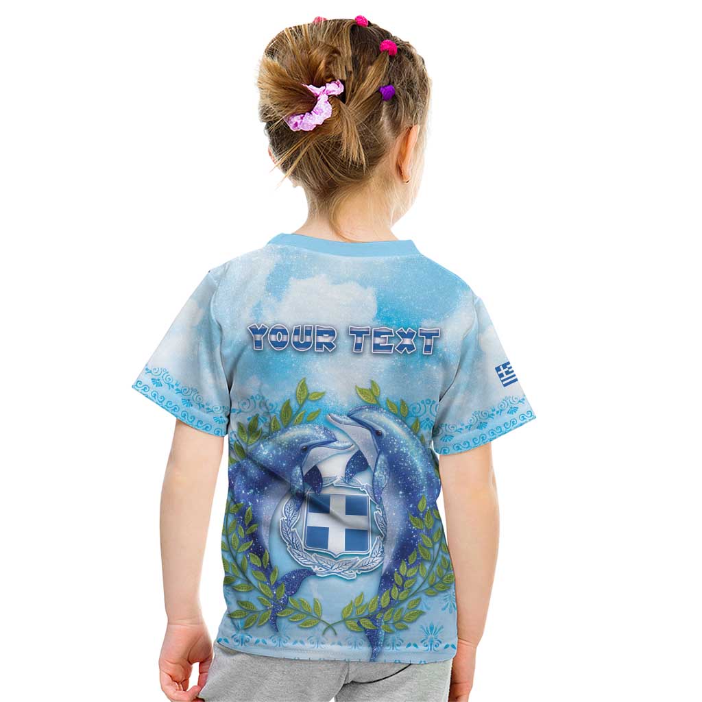 Personalized Greece Kid T Shirt Dolphins And Symbol - Wonder Print Shop