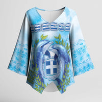 Personalized Greece Kimono Sleeve Blouse Dolphins And Symbol - Wonder Print Shop