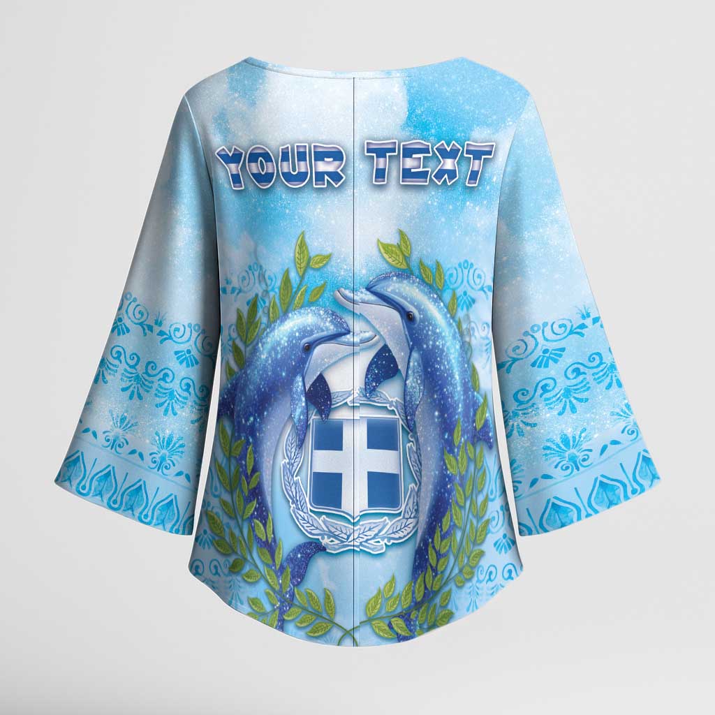 Personalized Greece Kimono Sleeve Blouse Dolphins And Symbol - Wonder Print Shop