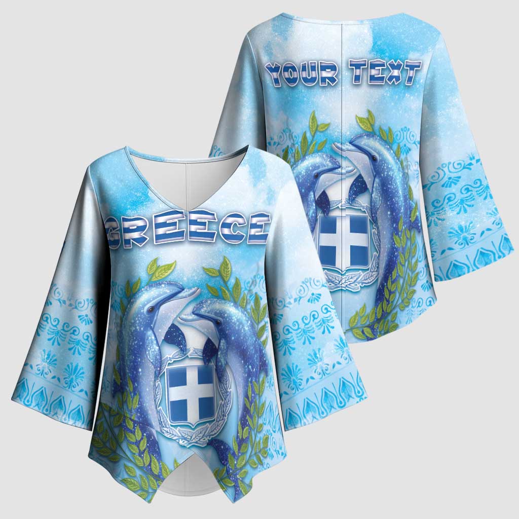 Personalized Greece Kimono Sleeve Blouse Dolphins And Symbol - Wonder Print Shop