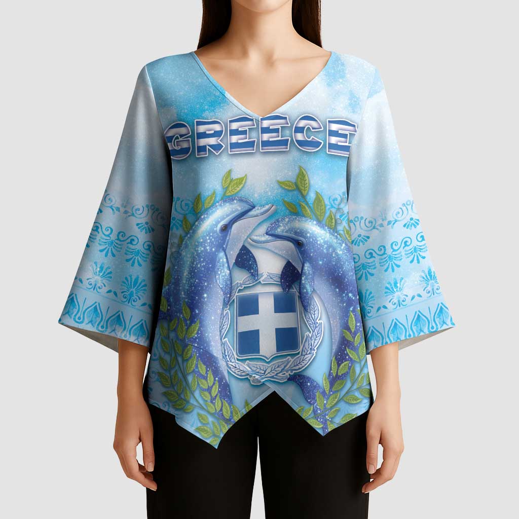 Personalized Greece Kimono Sleeve Blouse Dolphins And Symbol - Wonder Print Shop