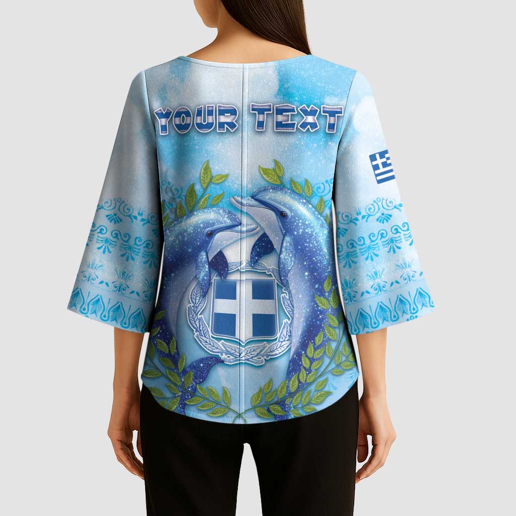 Personalized Greece Kimono Sleeve Blouse Dolphins And Symbol - Wonder Print Shop