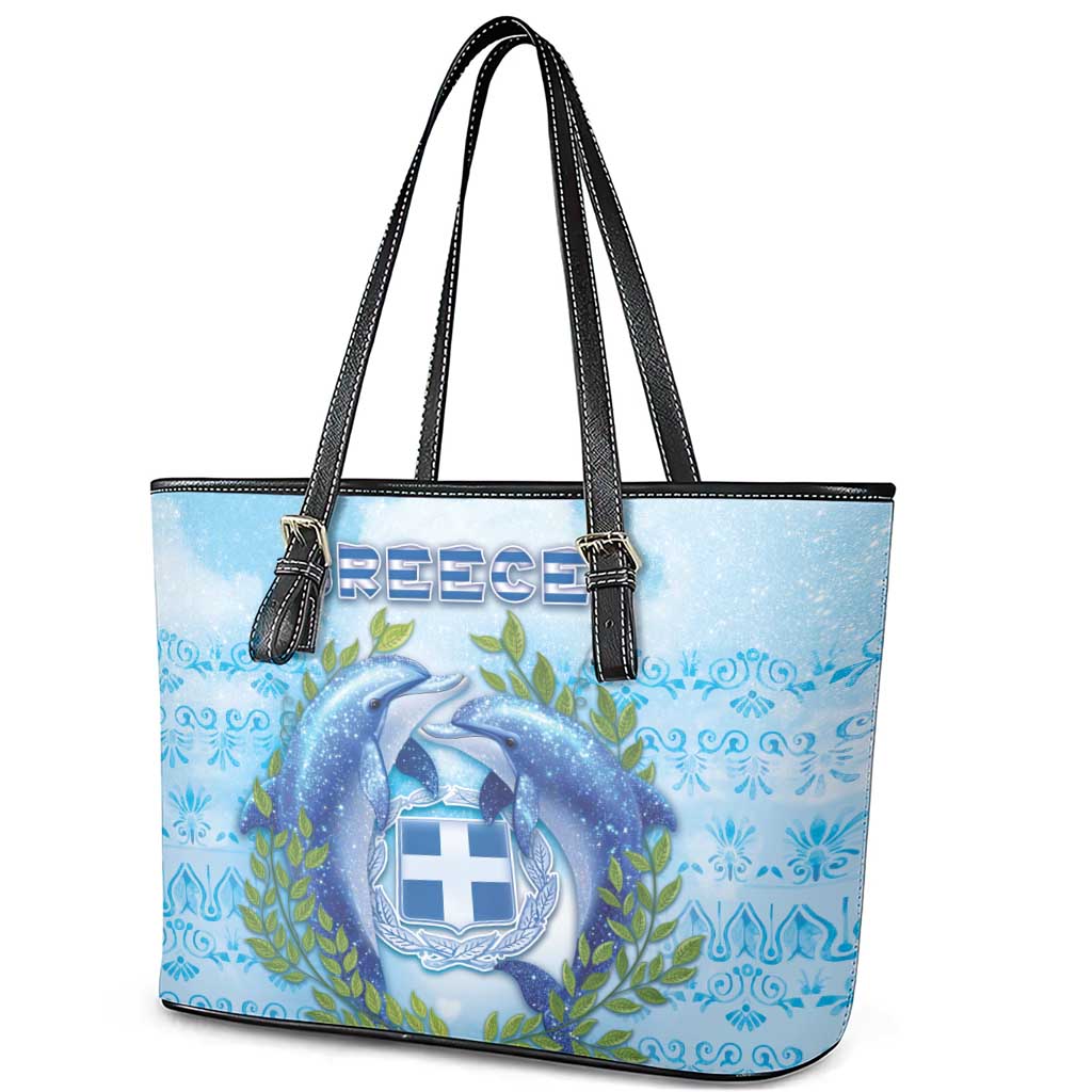 Greece Leather Tote Bag Dolphins And Symbol - Wonder Print Shop