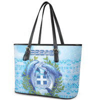 Greece Leather Tote Bag Dolphins And Symbol - Wonder Print Shop
