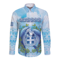 Personalized Greece Long Sleeve Button Shirt Dolphins And Symbol - Wonder Print Shop