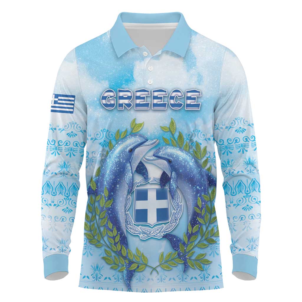 Personalized Greece Long Sleeve Polo Shirt Dolphins And Symbol - Wonder Print Shop