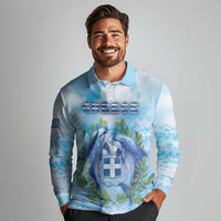 Personalized Greece Long Sleeve Polo Shirt Dolphins And Symbol - Wonder Print Shop
