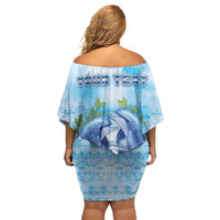 Personalized Greece Off Shoulder Short Dress Dolphins And Symbol - Wonder Print Shop
