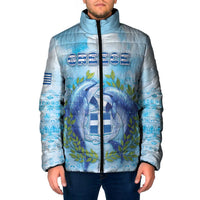 Personalized Greece Padded Jacket Dolphins And Symbol - Wonder Print Shop