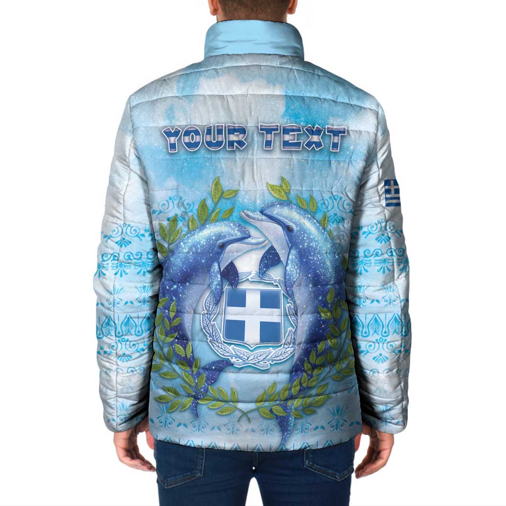 Personalized Greece Padded Jacket Dolphins And Symbol - Wonder Print Shop