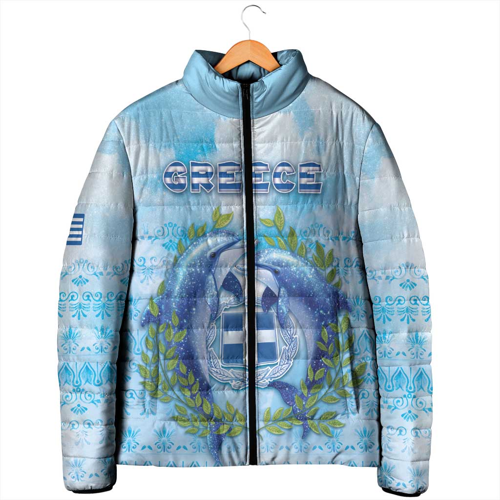 Personalized Greece Padded Jacket Dolphins And Symbol - Wonder Print Shop