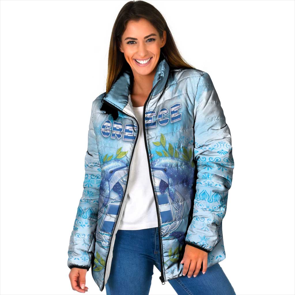Personalized Greece Padded Jacket Dolphins And Symbol - Wonder Print Shop