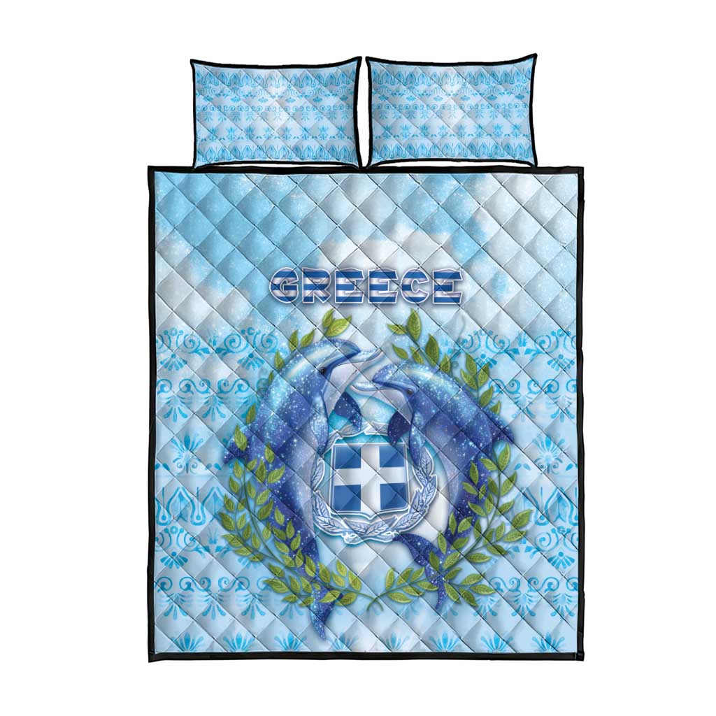 Greece Quilt Bed Set Dolphins And Symbol - Wonder Print Shop