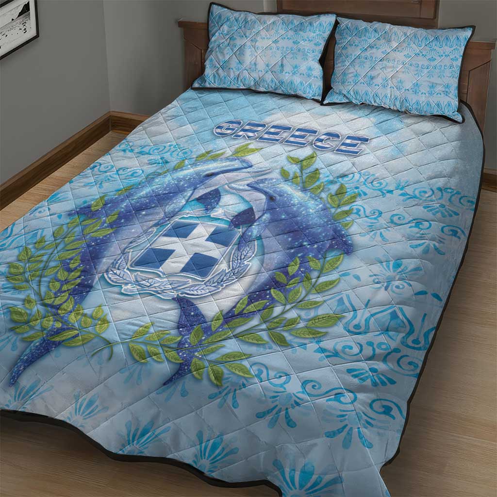 Greece Quilt Bed Set Dolphins And Symbol - Wonder Print Shop