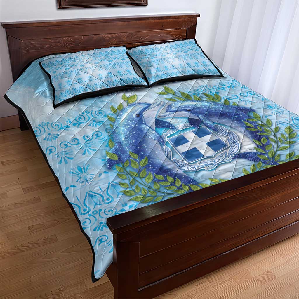 Greece Quilt Bed Set Dolphins And Symbol - Wonder Print Shop