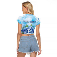 Personalized Greece Raglan Cropped T Shirt Dolphins And Symbol - Wonder Print Shop