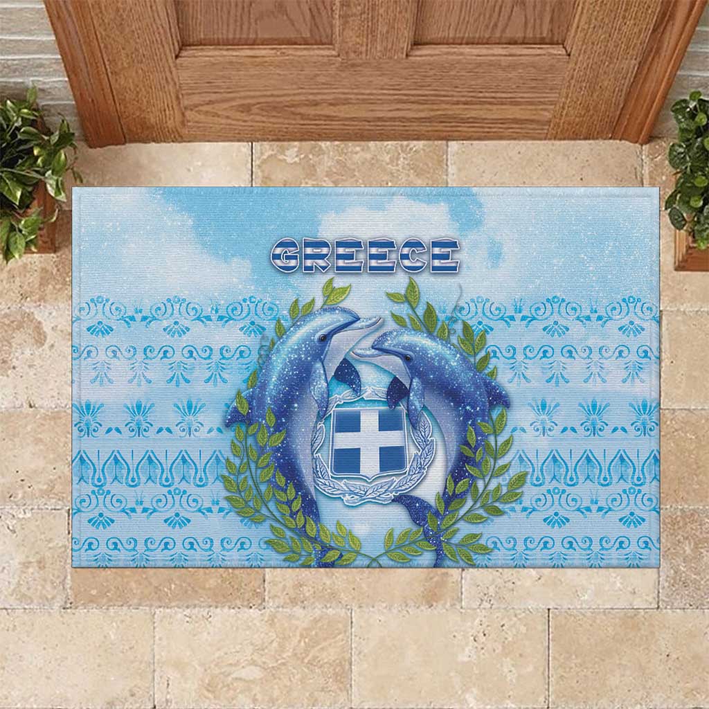 Greece Rubber Doormat Dolphins And Symbol - Wonder Print Shop