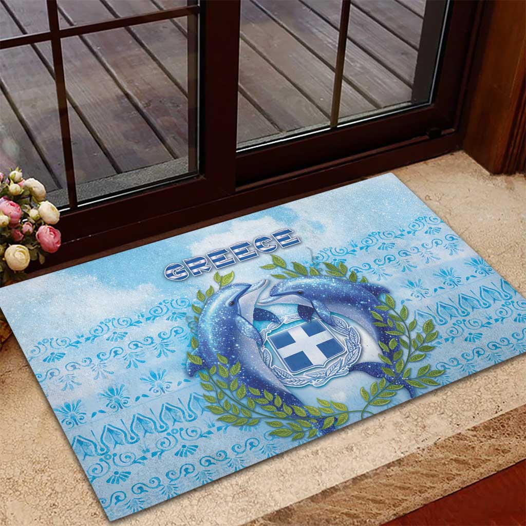 Greece Rubber Doormat Dolphins And Symbol - Wonder Print Shop
