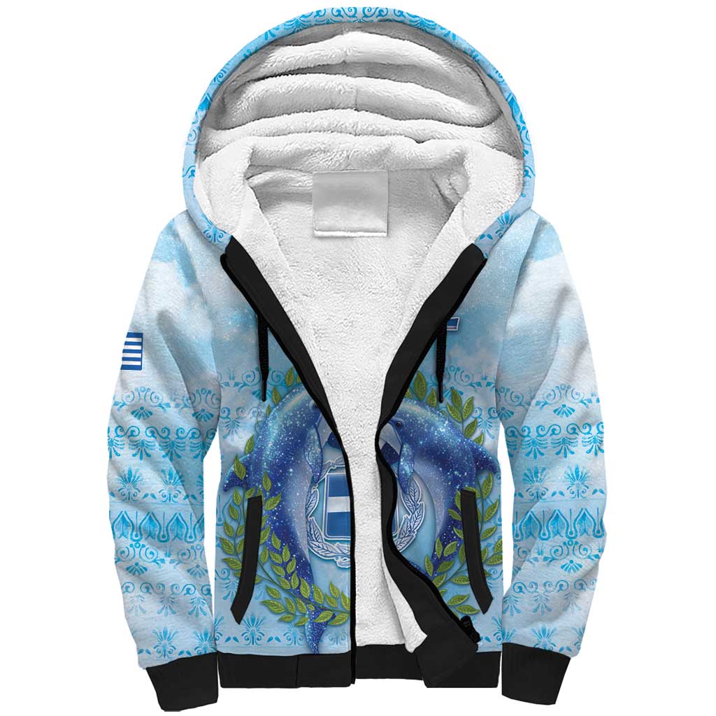 Personalized Greece Sherpa Hoodie Dolphins And Symbol - Wonder Print Shop