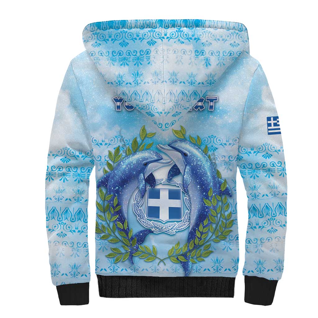 Personalized Greece Sherpa Hoodie Dolphins And Symbol - Wonder Print Shop