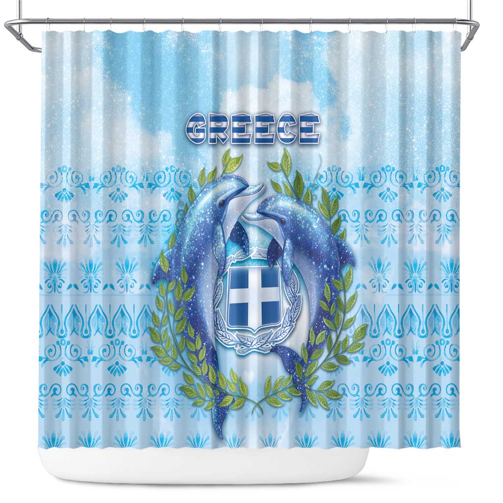 Greece Shower Curtain Dolphins And Symbol - Wonder Print Shop
