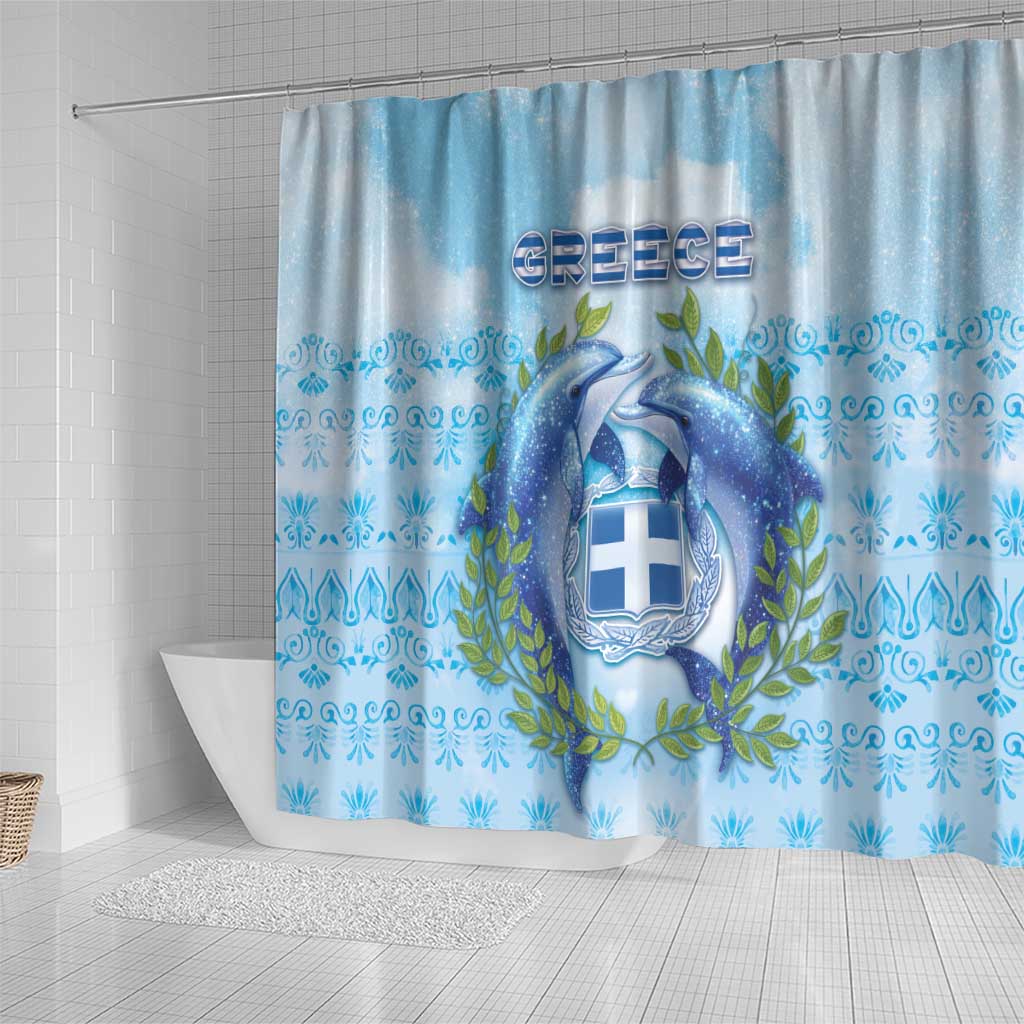 Greece Shower Curtain Dolphins And Symbol - Wonder Print Shop