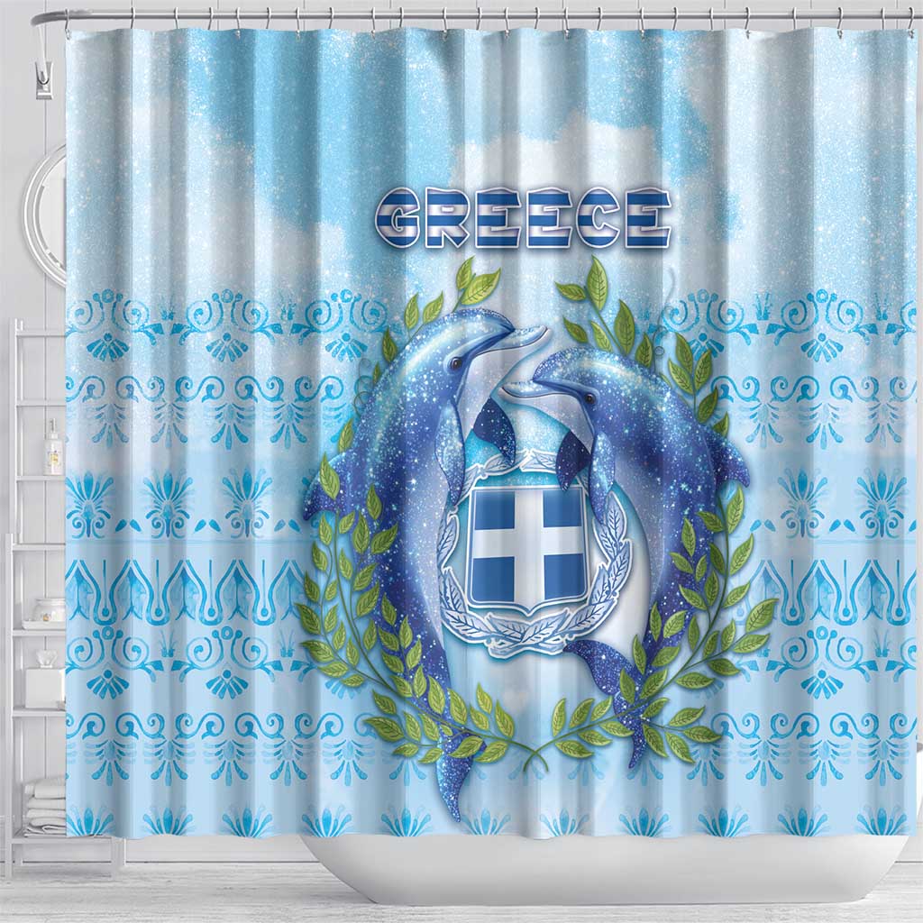 Greece Shower Curtain Dolphins And Symbol - Wonder Print Shop