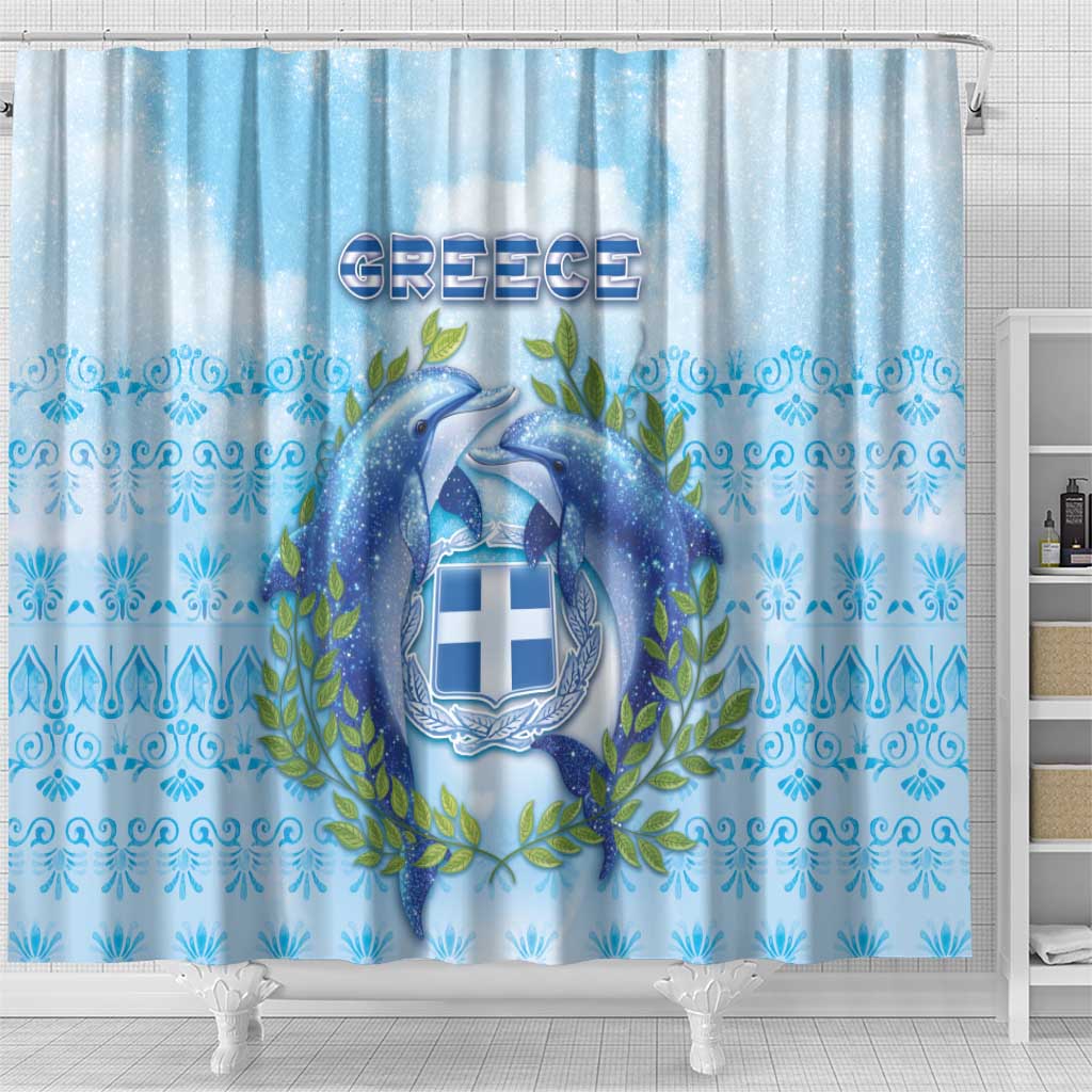 Greece Shower Curtain Dolphins And Symbol - Wonder Print Shop