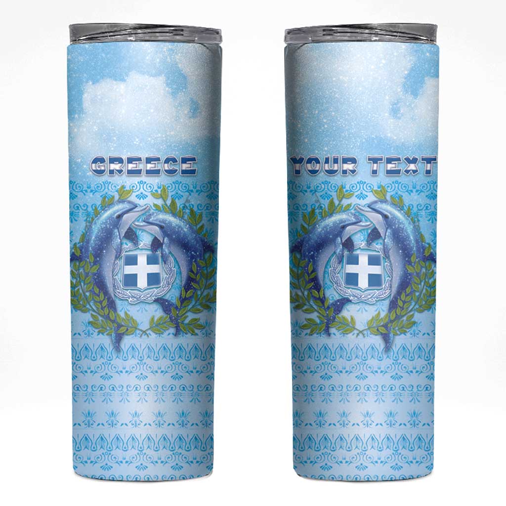 Personalized Greece Skinny Tumbler Dolphins And Symbol - Wonder Print Shop