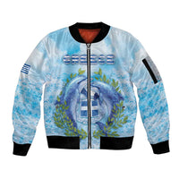 Personalized Greece Sleeve Zip Bomber Jacket Dolphins And Symbol - Wonder Print Shop