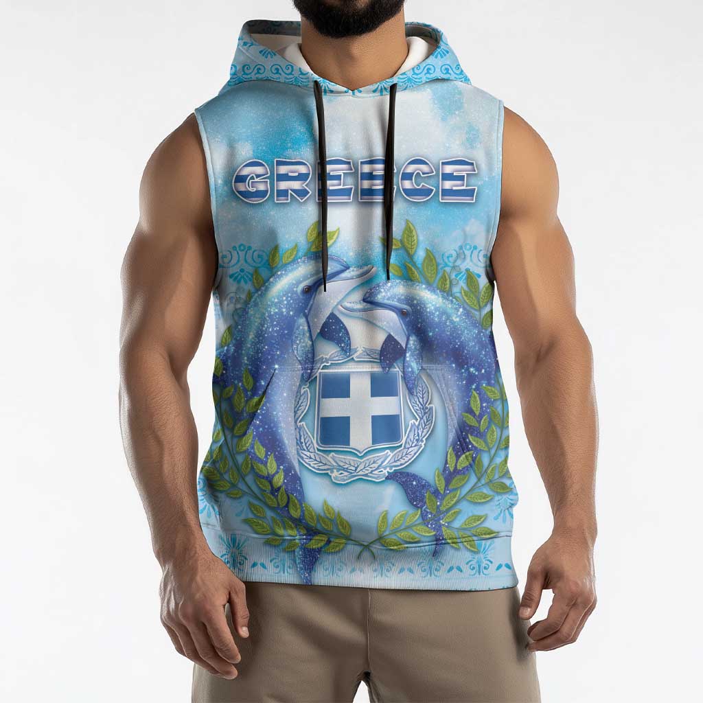 Personalized Greece Sleeveless Hoodie Dolphins And Symbol - Wonder Print Shop