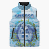 Personalized Greece Sleeveless Puffer Jacket Dolphins And Symbol - Wonder Print Shop