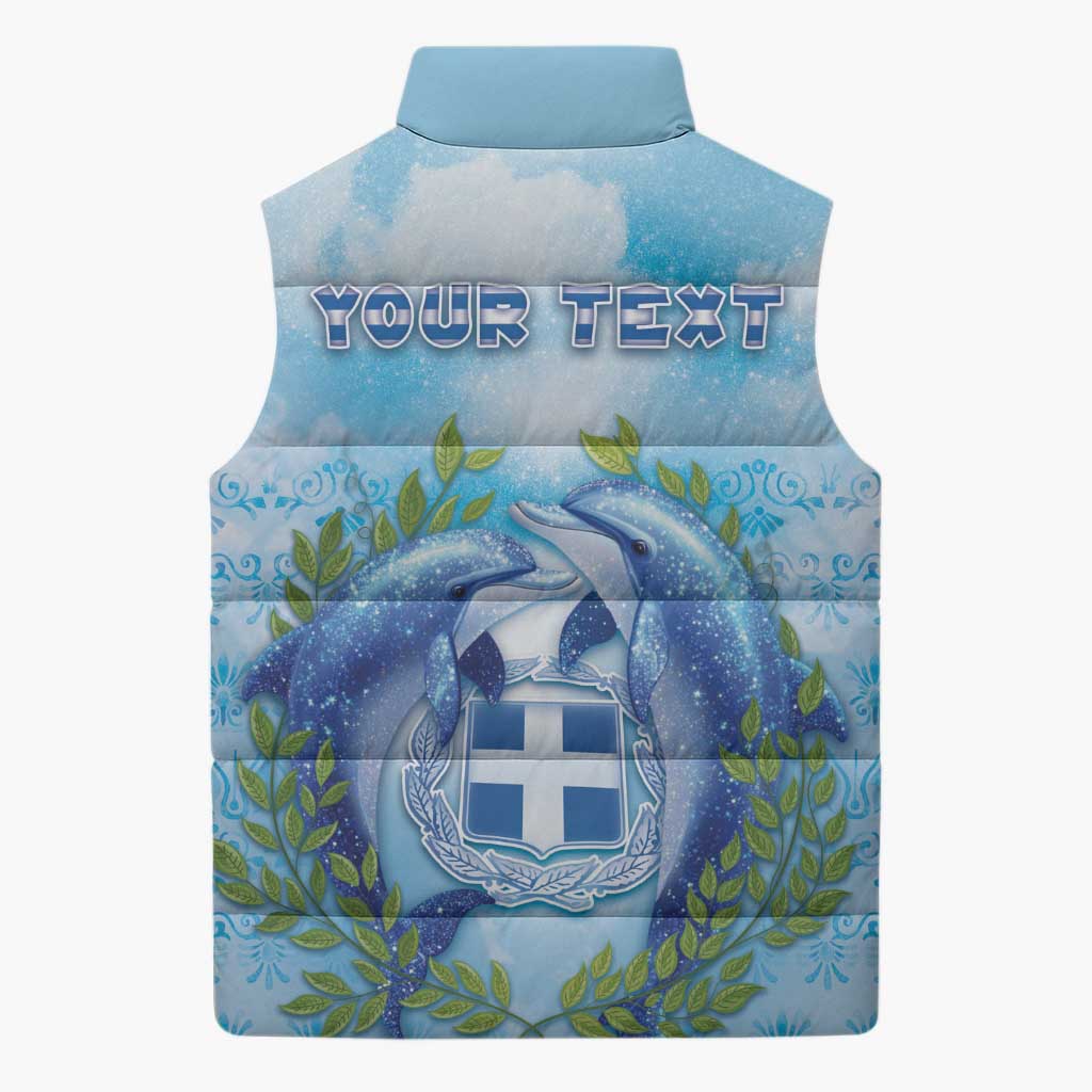 Personalized Greece Sleeveless Puffer Jacket Dolphins And Symbol - Wonder Print Shop
