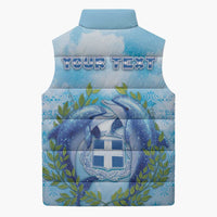 Personalized Greece Sleeveless Puffer Jacket Dolphins And Symbol - Wonder Print Shop