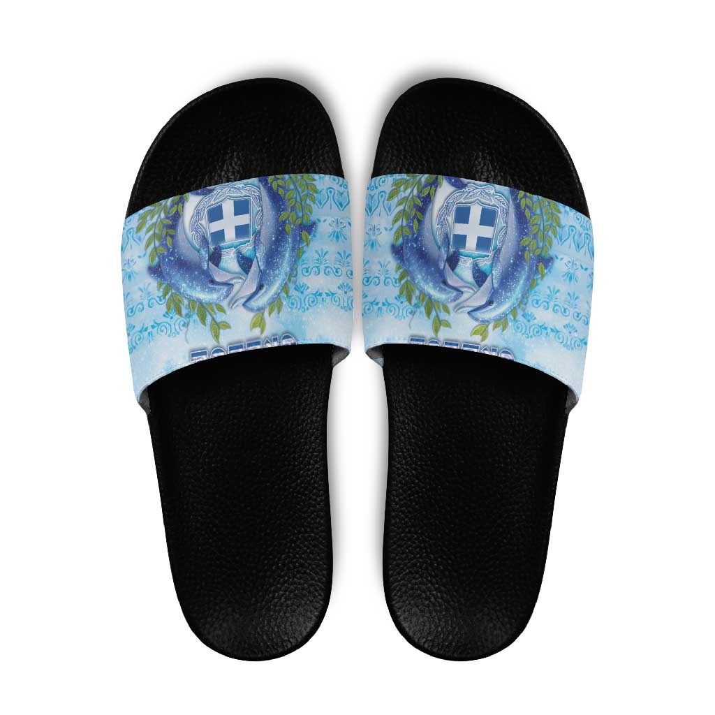 Greece Slide Sandals Dolphins And Symbol - Wonder Print Shop