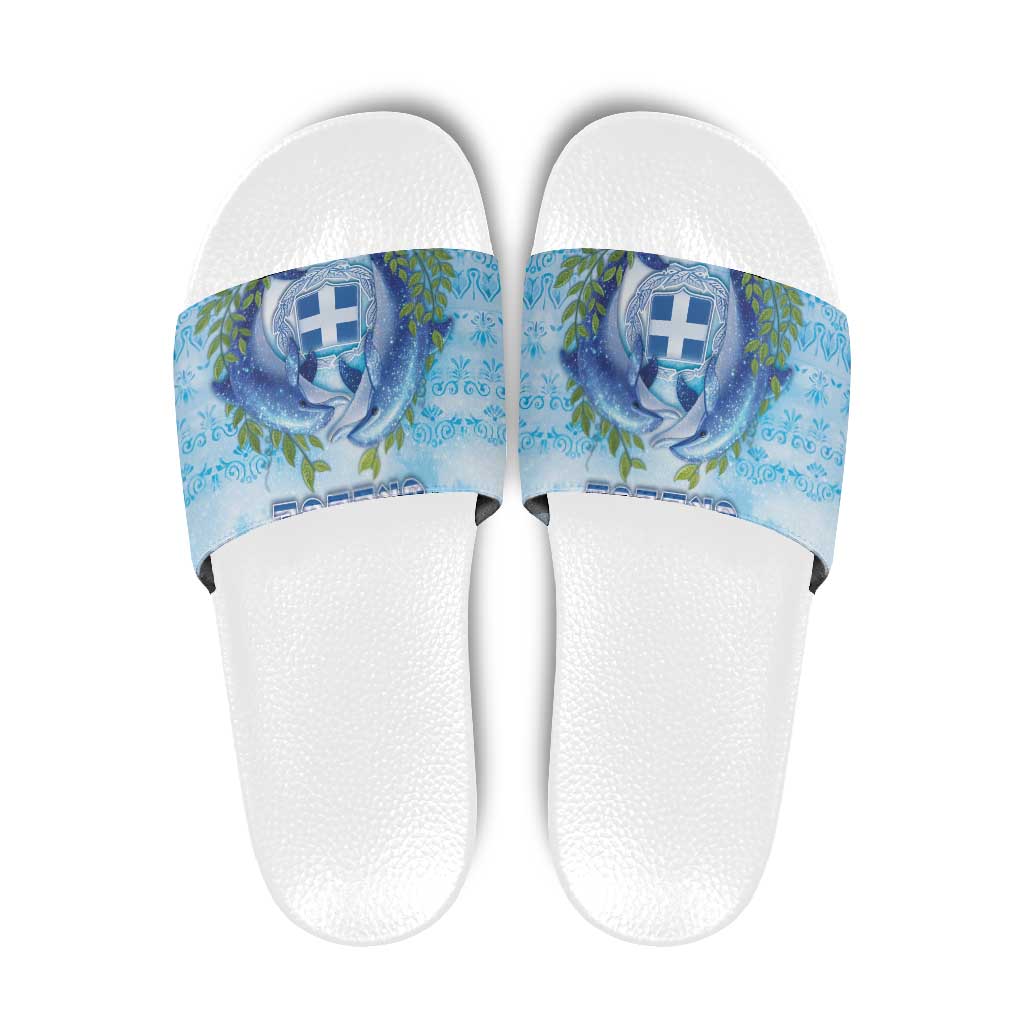 Greece Slide Sandals Dolphins And Symbol - Wonder Print Shop