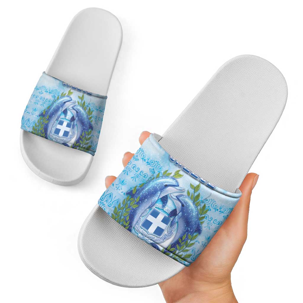 Greece Slide Sandals Dolphins And Symbol - Wonder Print Shop