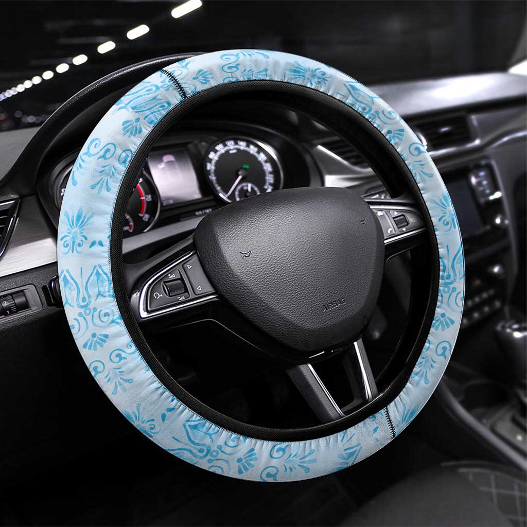 Greece Steering Wheel Cover Dolphins And Symbol - Wonder Print Shop