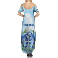 Personalized Greece Summer Maxi Dress Dolphins And Symbol - Wonder Print Shop
